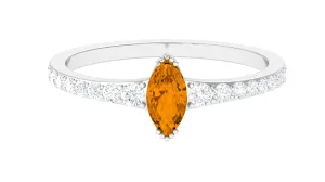 0.75 CT Marquise Cut Citrine Promise Ring with Diamond Stones