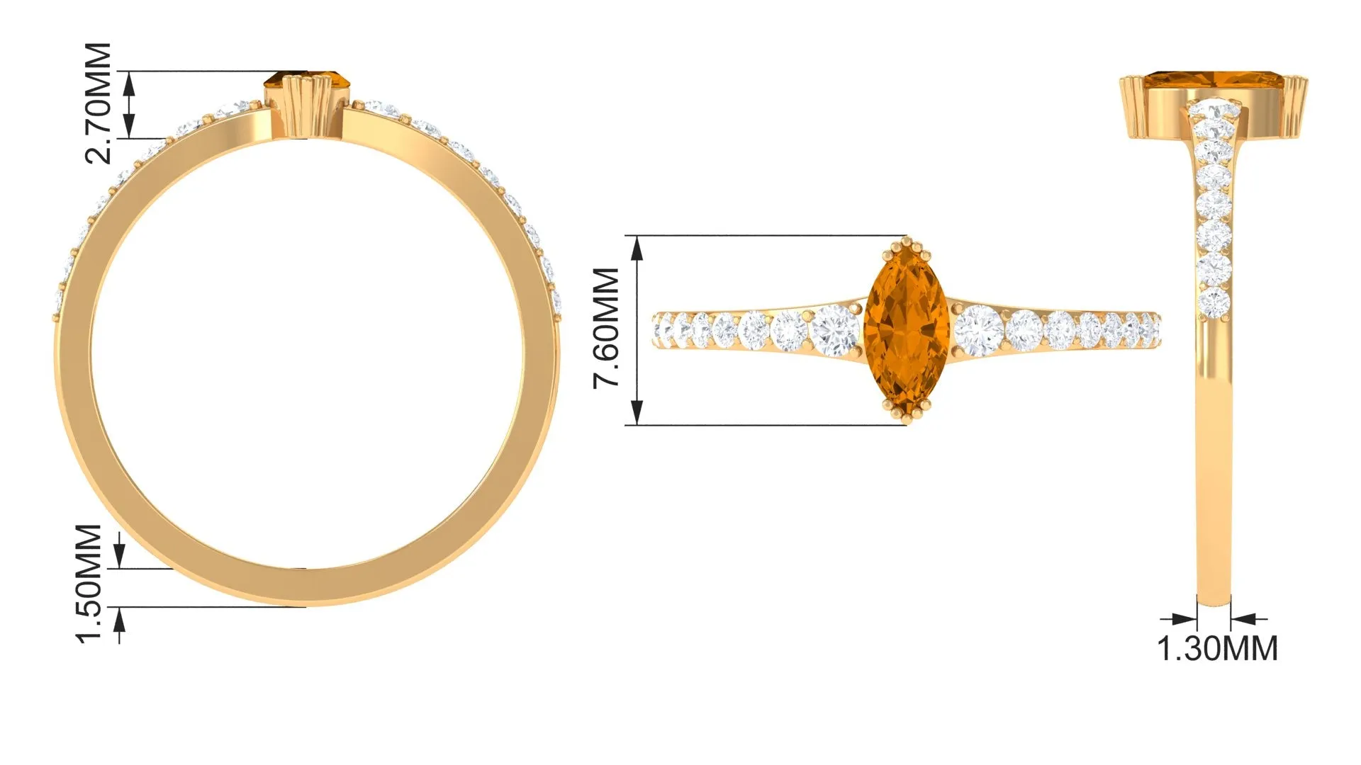 0.75 CT Marquise Cut Citrine Promise Ring with Diamond Stones