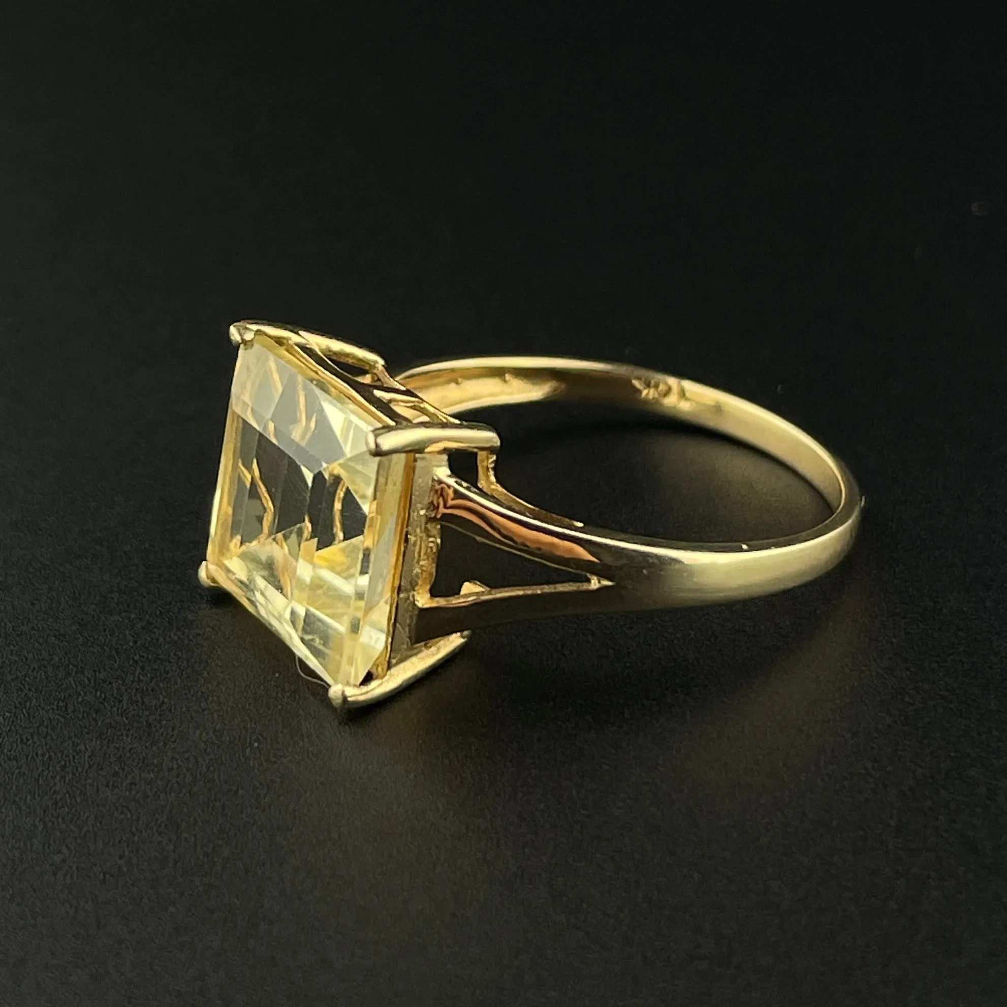 10K Gold 5CTW Princess Cut Citrine Statement Ring, Sz 7