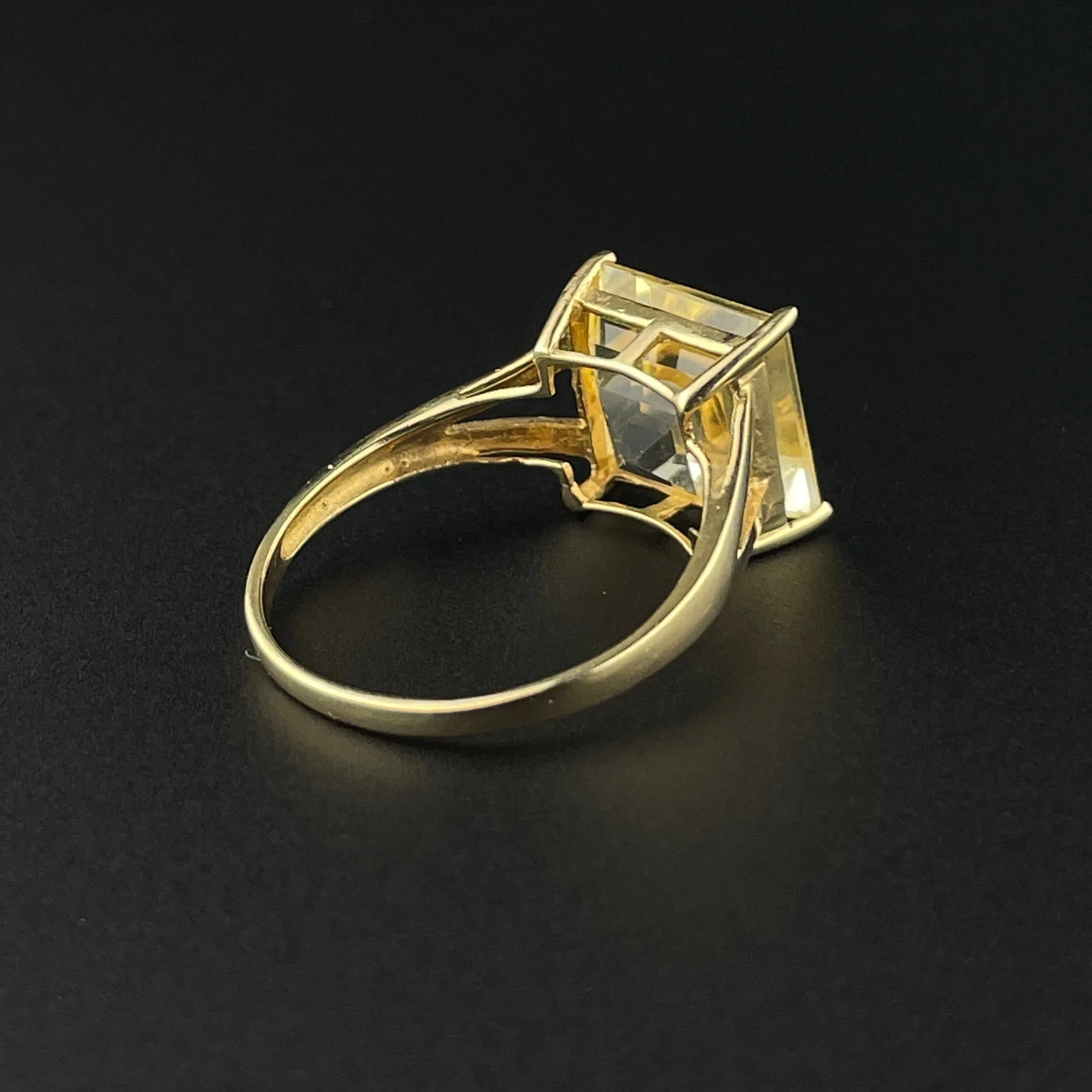 10K Gold 5CTW Princess Cut Citrine Statement Ring, Sz 7