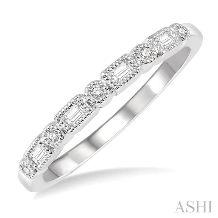 1/10 Ctw Lattice Baguette and Round Cut Diamond Stackable Band in 14K White Gold