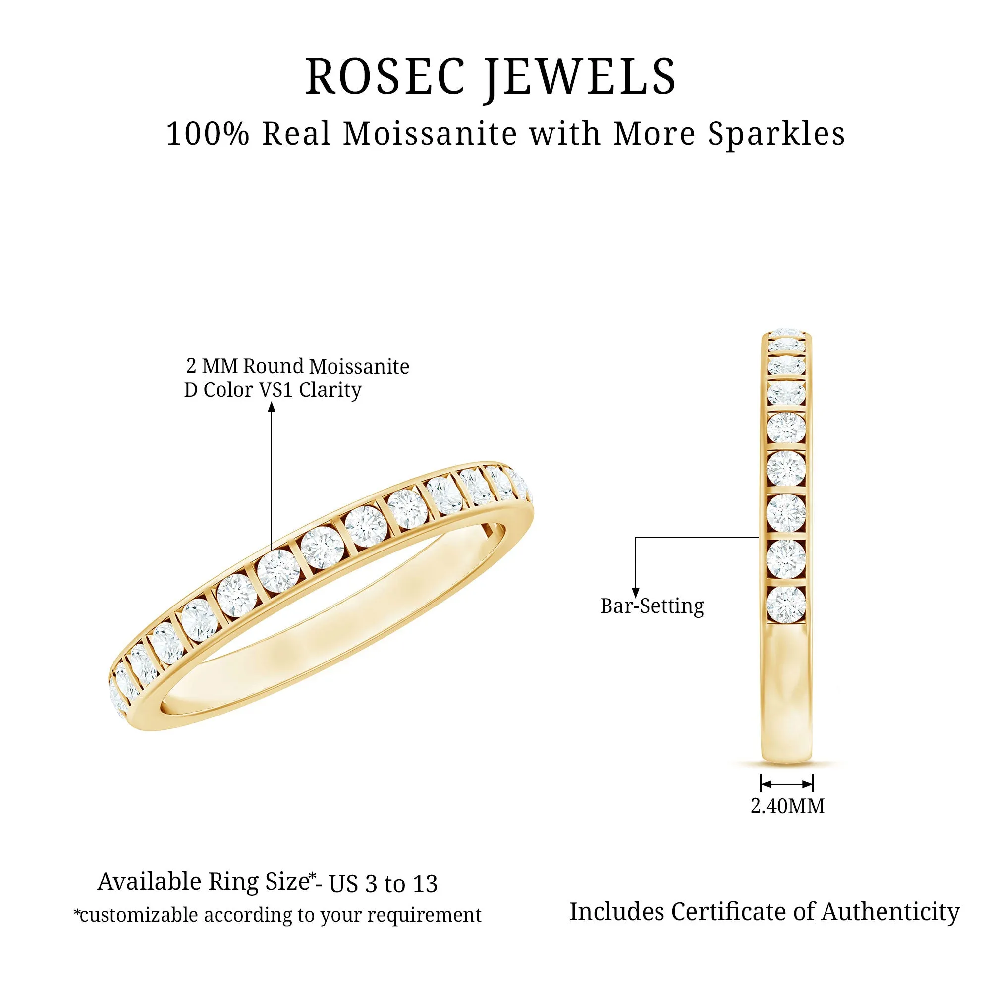 1/2 CT Bar Set Moissanite Half Eternity Ring