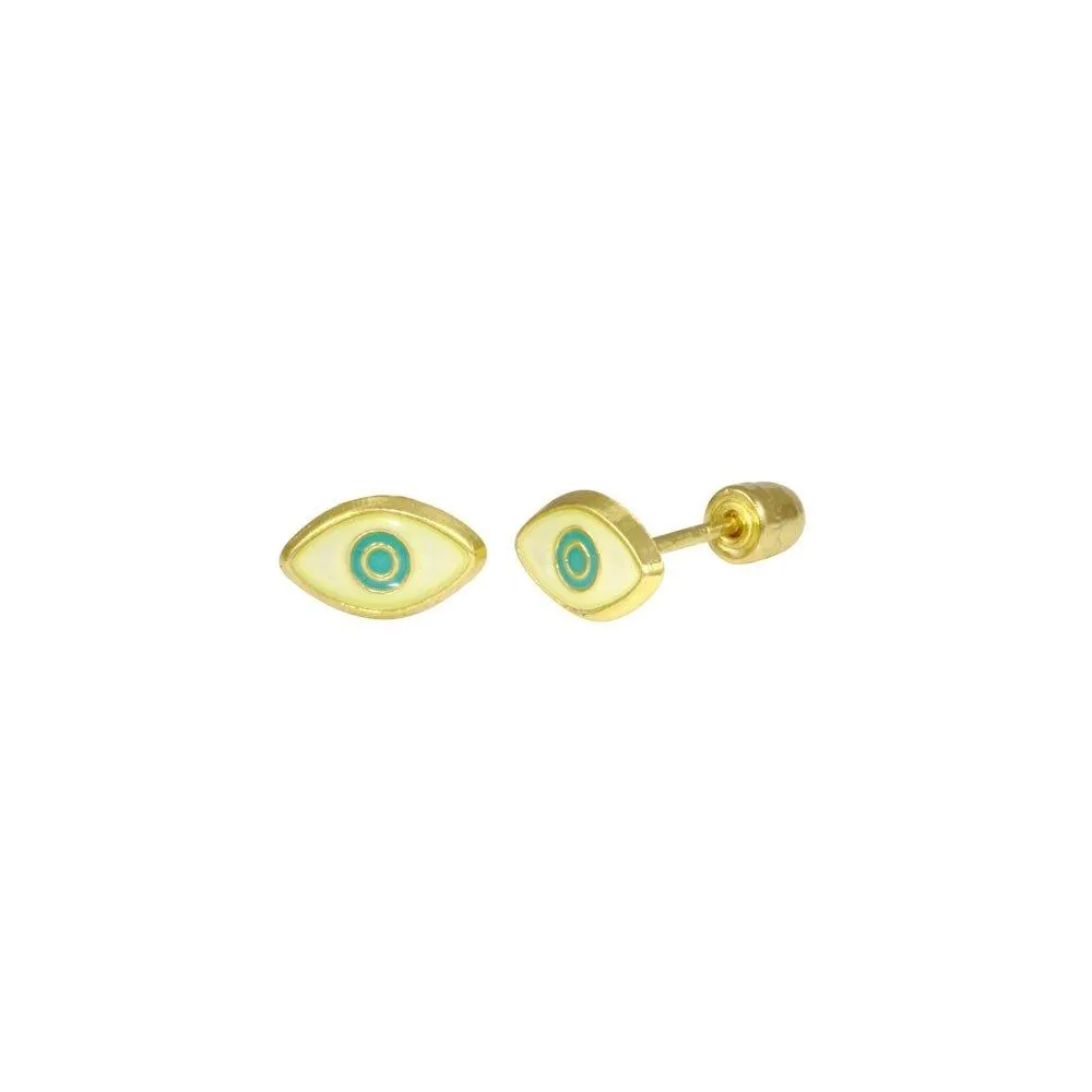 14E00058. - 14 Karat Yellow Gold Evil Eye Turquoise CZ Screw Back Stud Earring