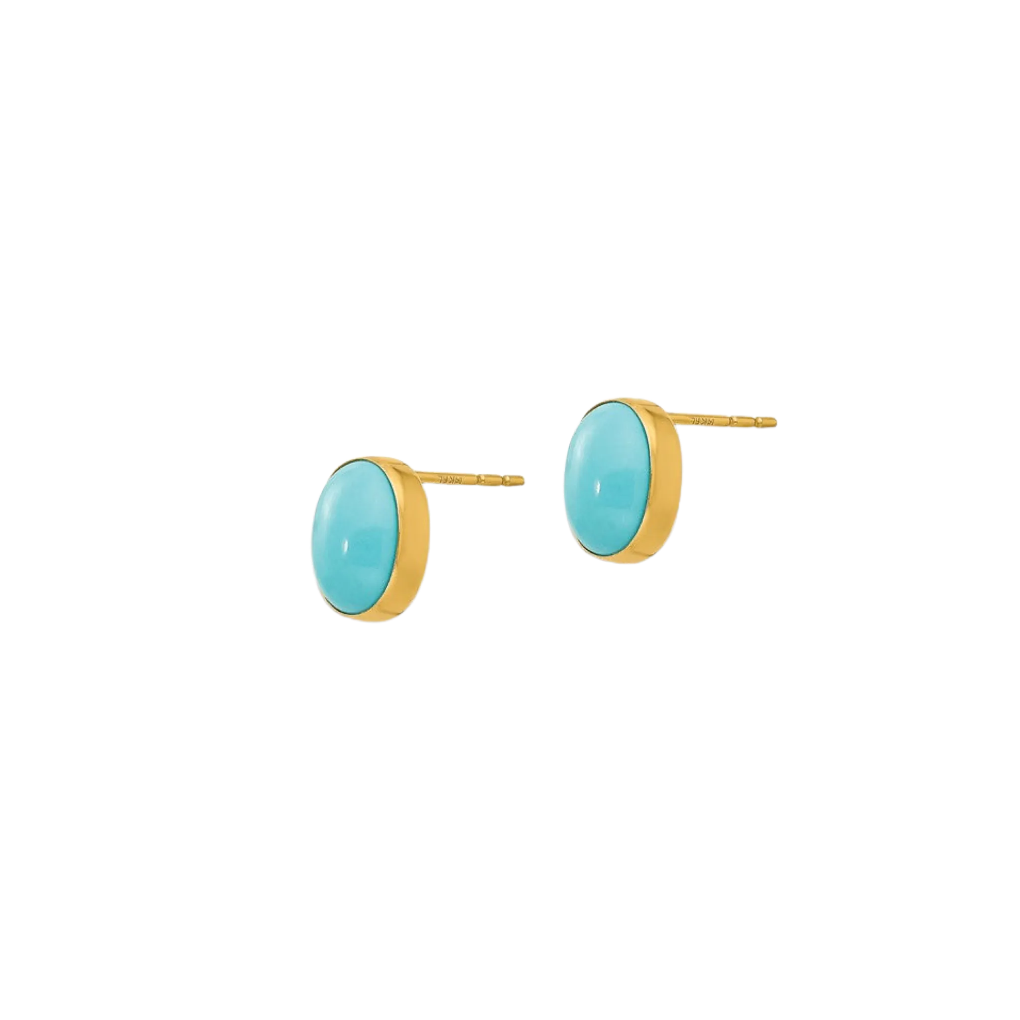 14k Gold Bezel Set Oval Turquoise Post Earrings