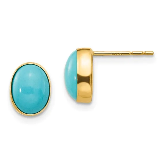 14k Gold Bezel Set Oval Turquoise Post Earrings