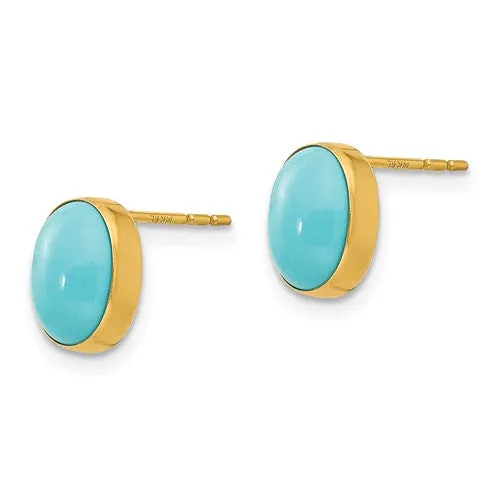 14k Gold Bezel Set Oval Turquoise Post Earrings