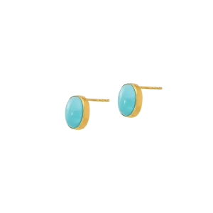 14k Gold Bezel Set Oval Turquoise Post Earrings