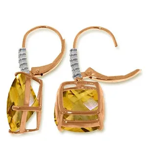 14K Solid Rose Gold Leverback Earrings Natural Diamond & Citrine Gemstone