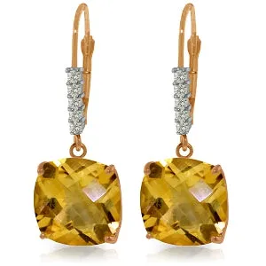 14K Solid Rose Gold Leverback Earrings Natural Diamond & Citrine Gemstone