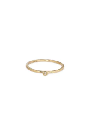 14K Solid Yellow Gold CZ Round Bezel Stackable Ring