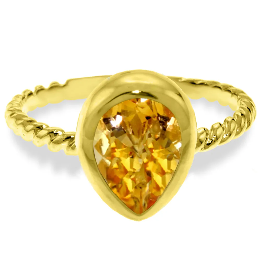 14K Solid Yellow Gold Rings w/ Natural Pear Shape Citrine