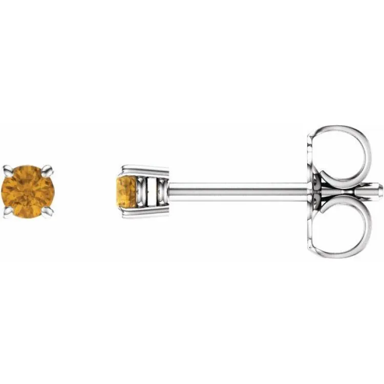 14K White 2.5 mm Natural Citrine Stud Earrings