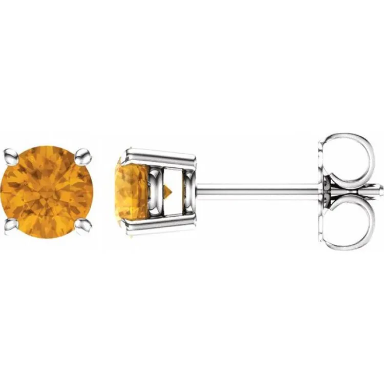 14K White 5 mm Natural Citrine Stud Earrings with Friction Post