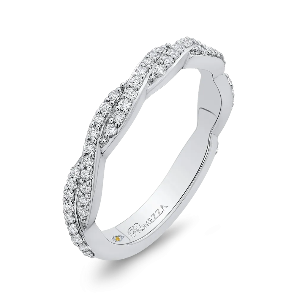 14K White Gold Round Diamond Chriss Cross Wedding Band