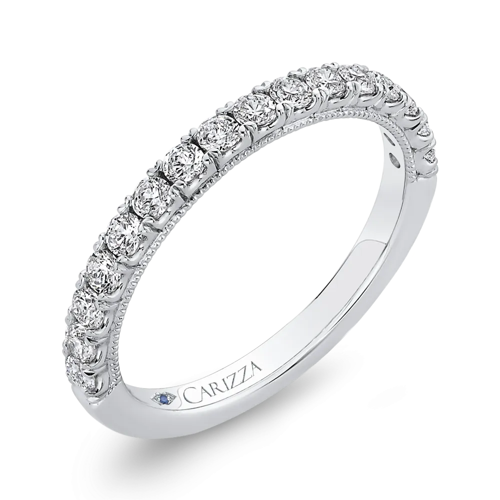 14K White Gold Round Diamond Half Eternity Wedding Band