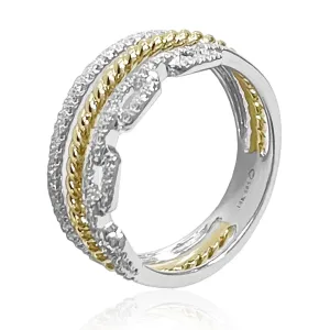 14K Yellow And White Gold Multi Row Chain Diamond Ring