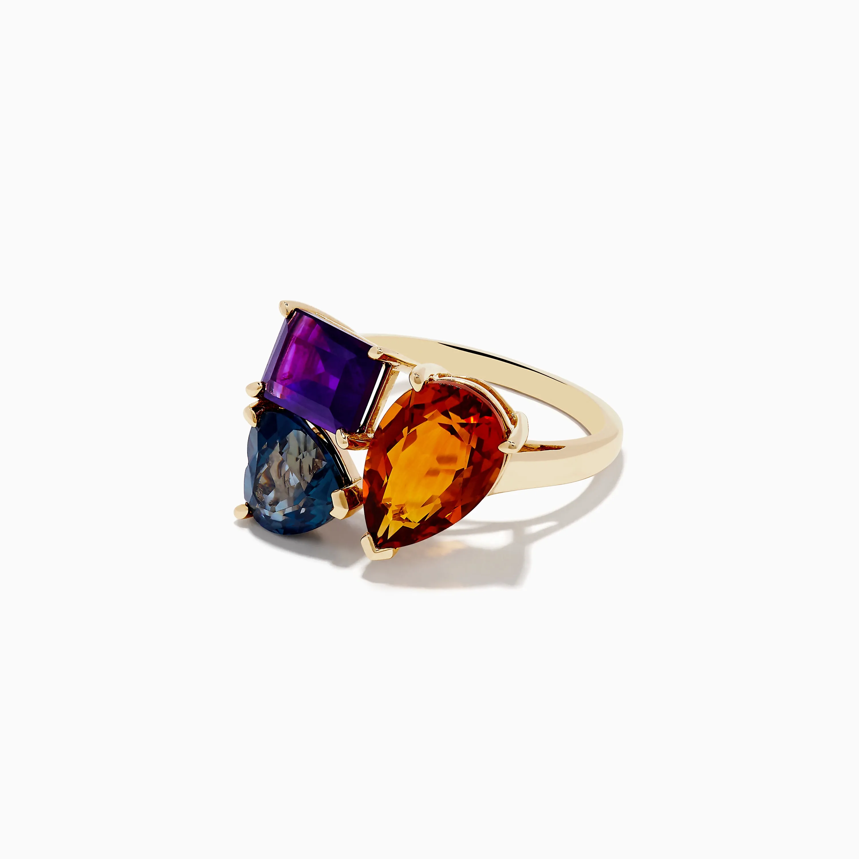 14K Yellow Gold Amethyst, London Blue Topanz and Citrine Ring