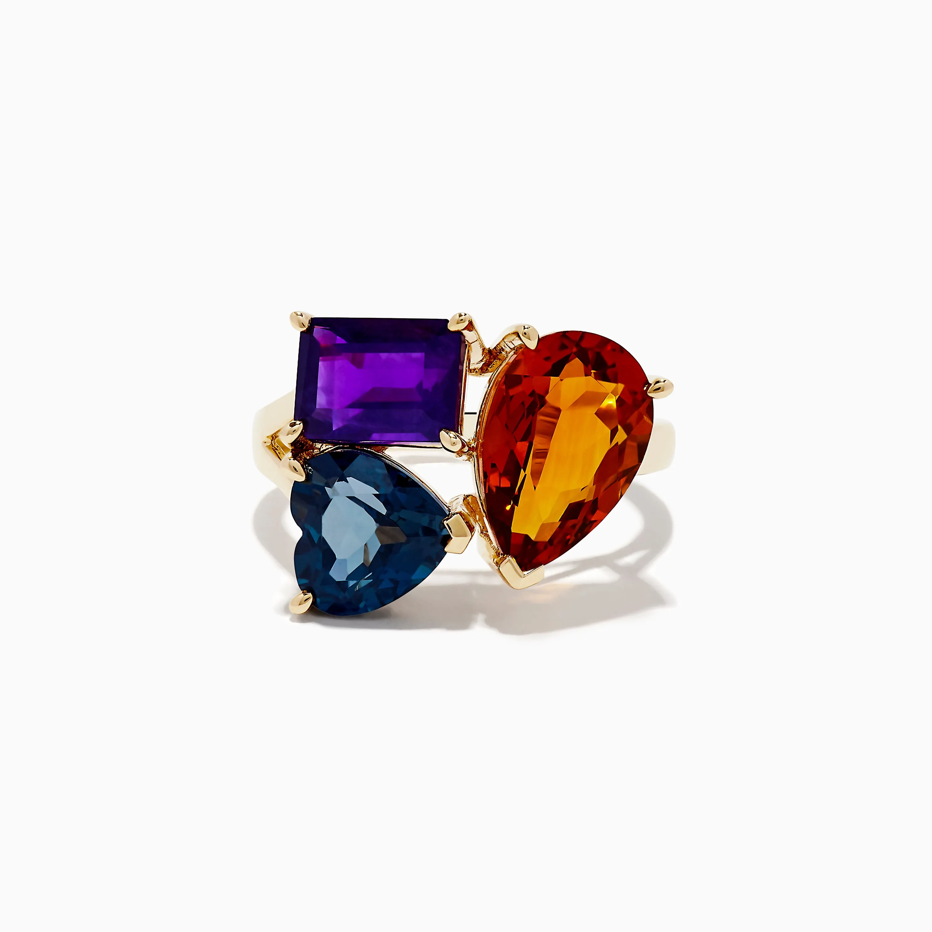 14K Yellow Gold Amethyst, London Blue Topanz and Citrine Ring