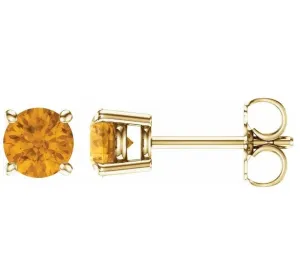 14KT GOLD 0.80 CARAT ROUND CITRINE EARRINGS