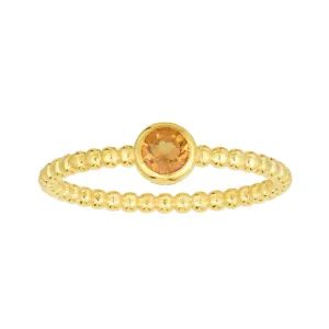 14kt Gold Size-7 Yellow Finish 4.5mm Polished Beaded Ring  with  4mm Round Citrine