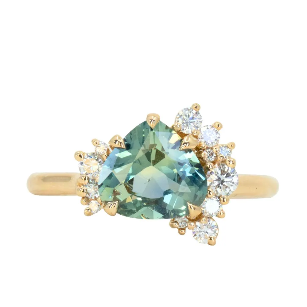 1.75ct Pear Parti Sapphire and Diamond Asymmetrical Cluster Ring in 18k Yellow Gold