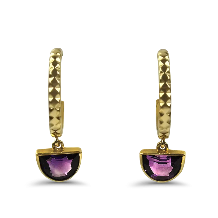 1870 Collection 14K Yellow Gold Amethyst Half-Moon Drop Hoop Earrings