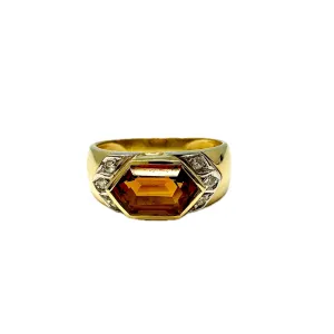 18K Gold Ring with Citrine and Diamonds