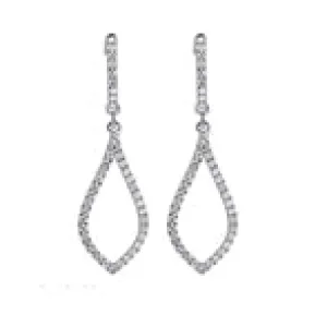 18K White Gold Diamond Pear Shape Dangle Hoop Earrings