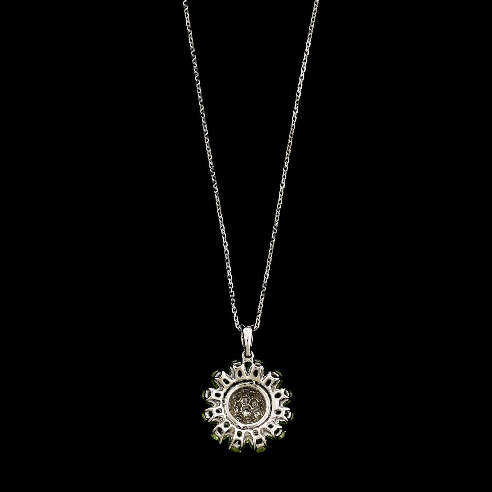 18K White Gold Estate Peridot and Diamond Flower Pendant Necklace