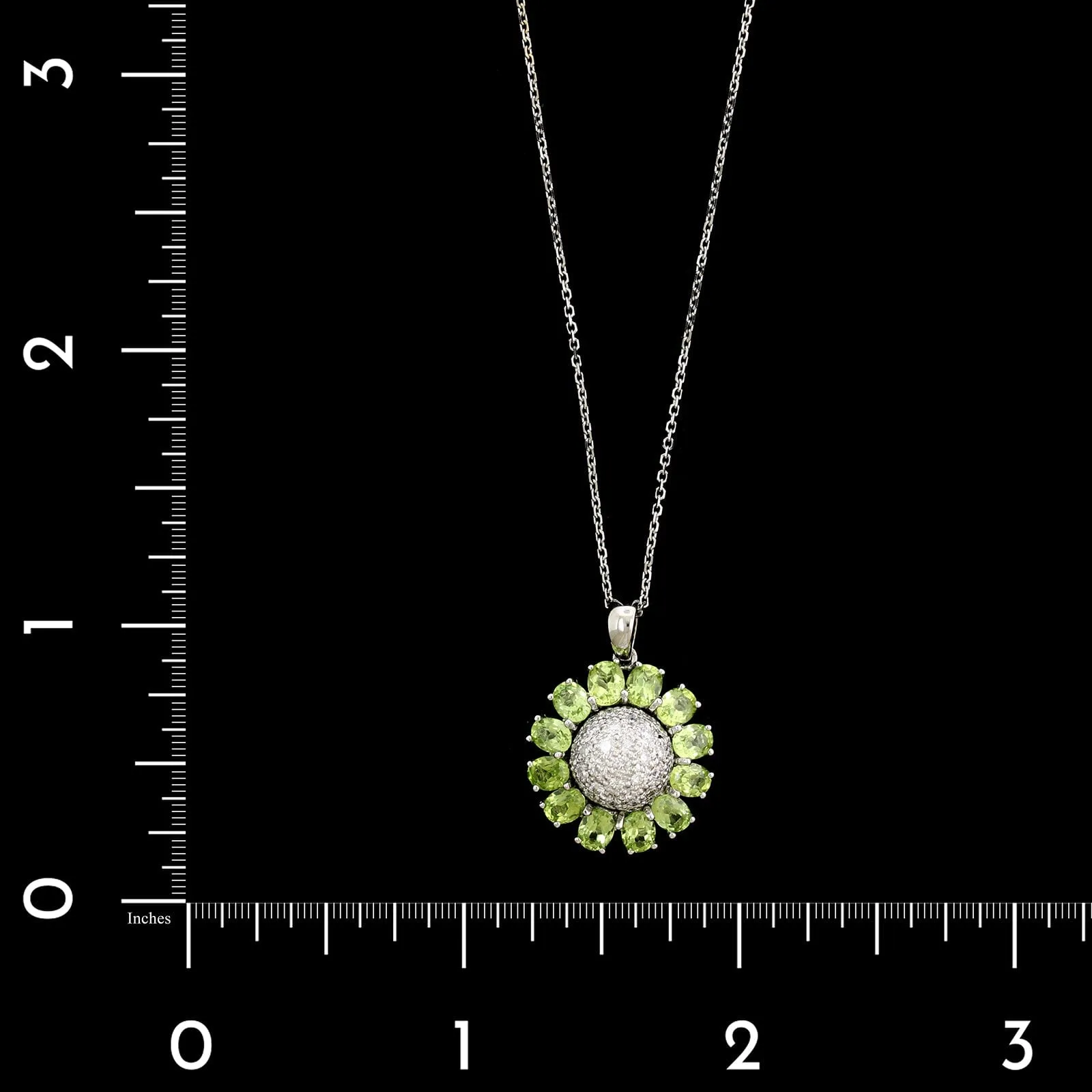 18K White Gold Estate Peridot and Diamond Flower Pendant Necklace