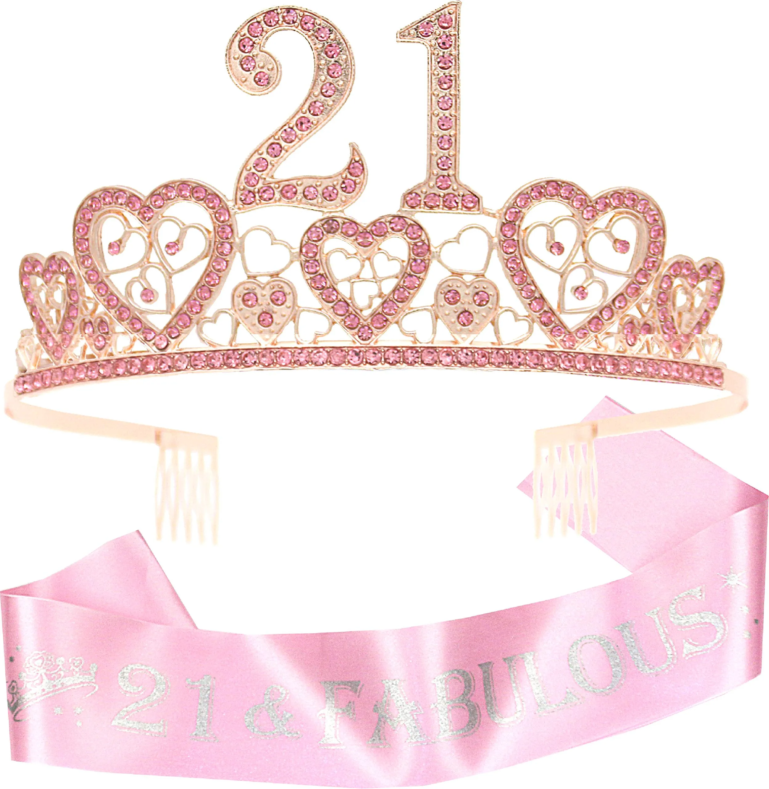 21st Birthday Pink Tiara for Women, 21st Birthday Sash and Crown, 21st Sash Birthday Girl