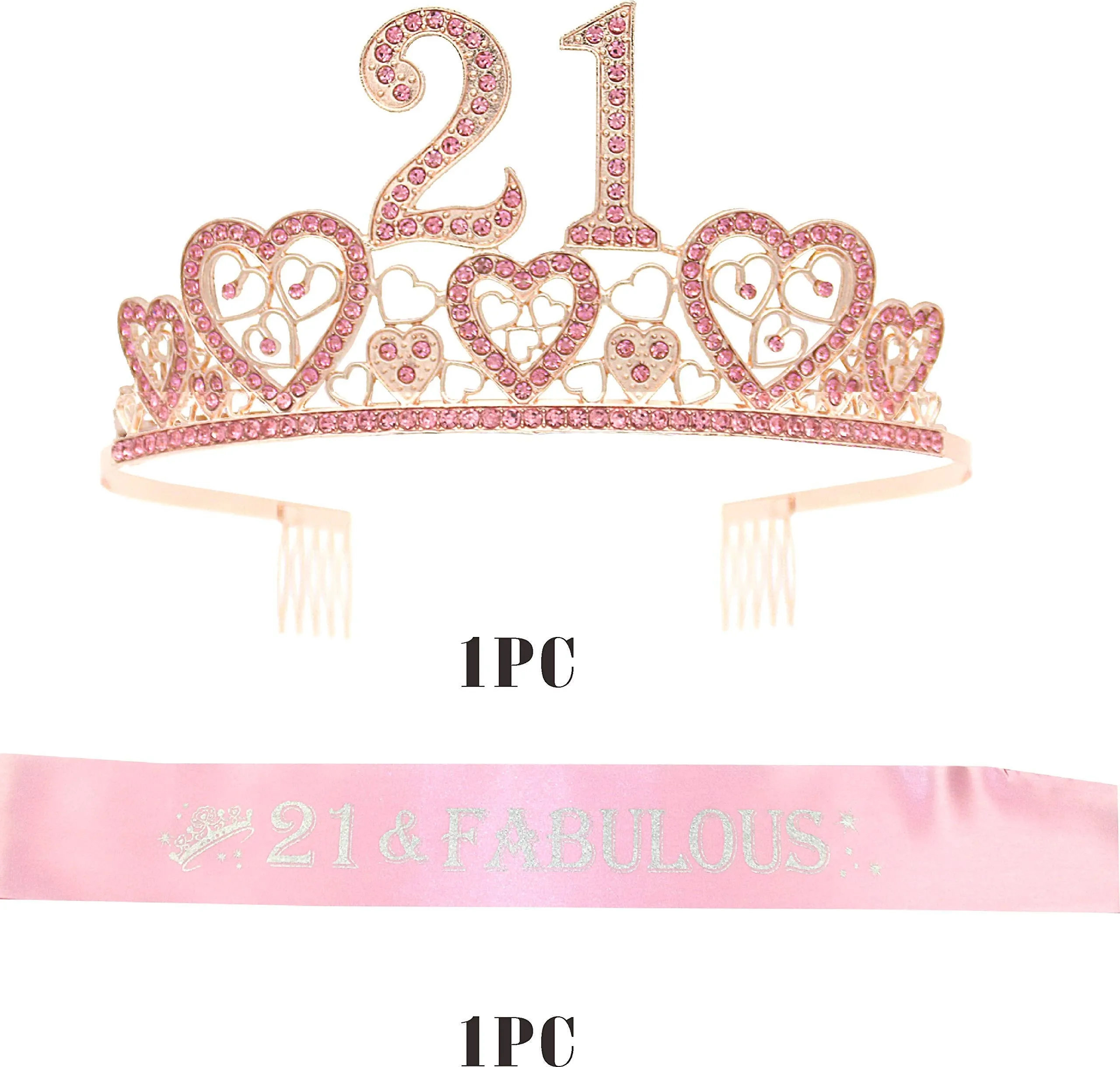 21st Birthday Pink Tiara for Women, 21st Birthday Sash and Crown, 21st Sash Birthday Girl