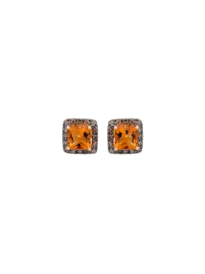 3.07ct Diamond Citrine 14K Gold Halo Stud Earrings