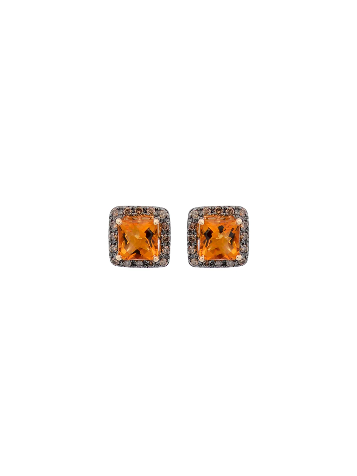 3.07ct Diamond Citrine 14K Gold Halo Stud Earrings