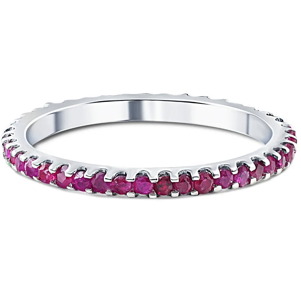 3/4 Ct TW Genuine Ruby Eternity Ring Anniversary Stackable Band 10k White Gold