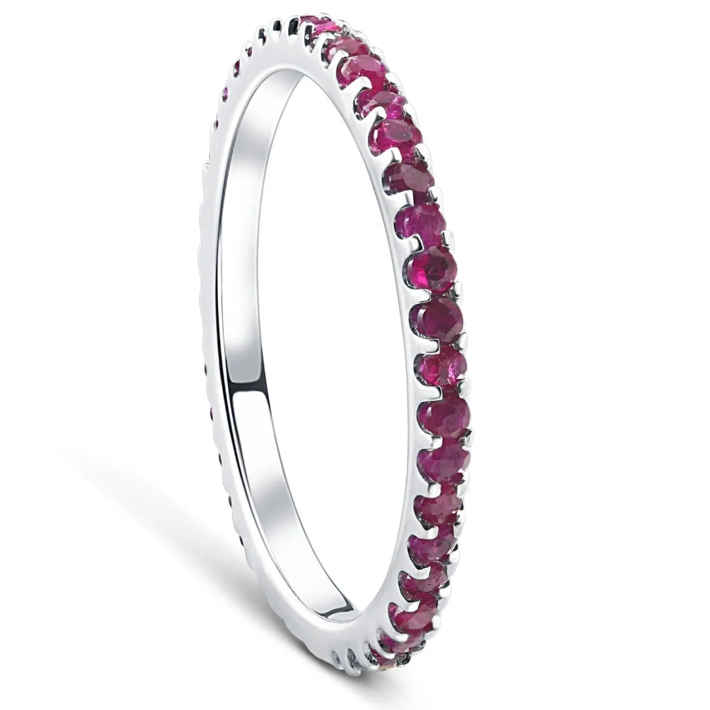 3/4 Ct TW Genuine Ruby Eternity Ring Anniversary Stackable Band 10k White Gold