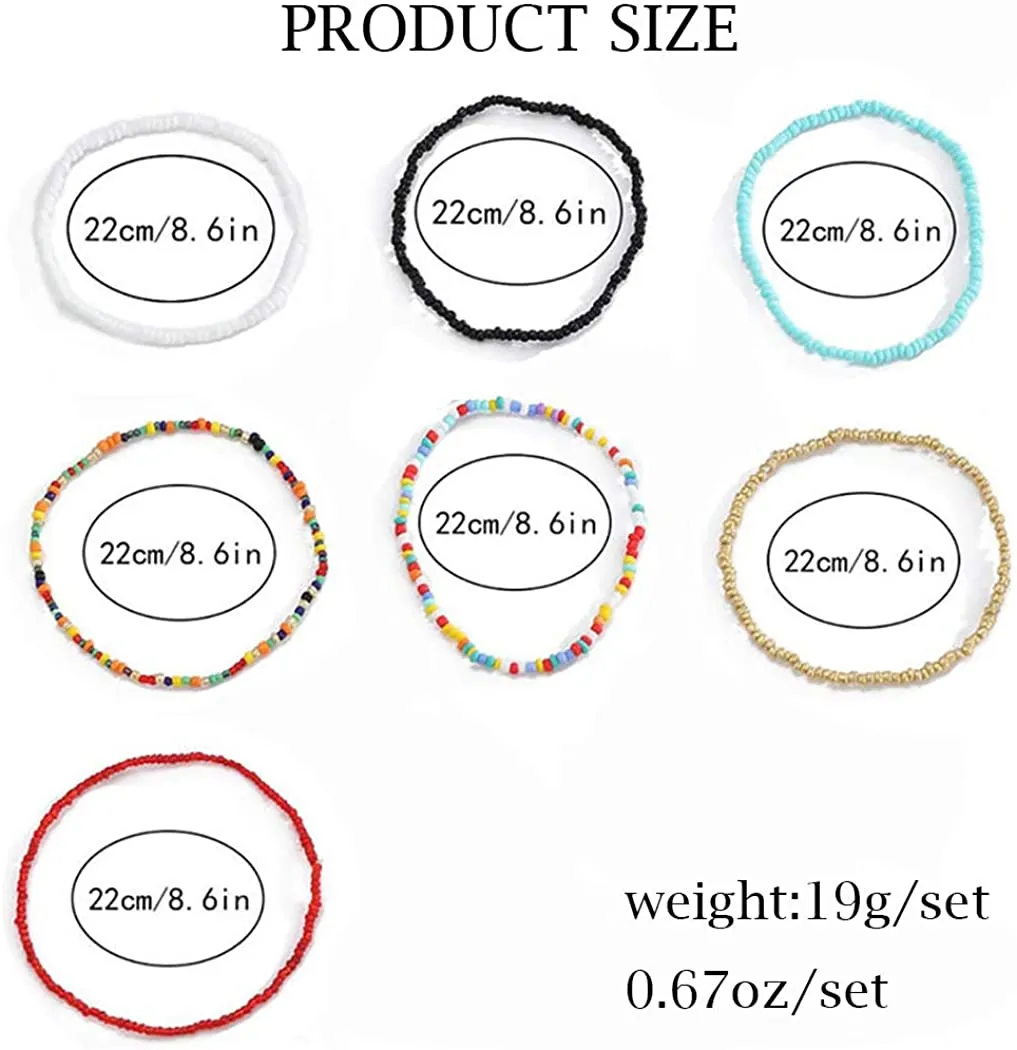 7-Pieces Set: Women's Hand Beaded African Anklet