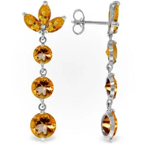 8.7 Carat 14K Solid White Gold Dangling Earrings Natural Citrine