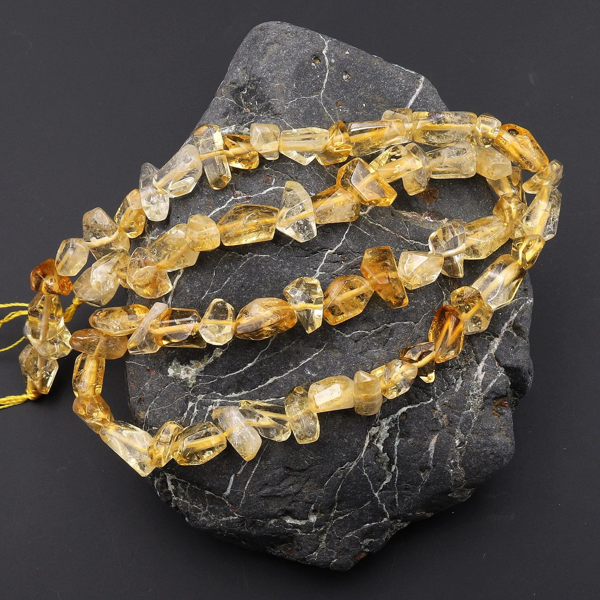 AAA Faceted Natural Golden Citrine Freeform Nugget Beads Handcut Gemstone Super Gemmy 15.5" Strand