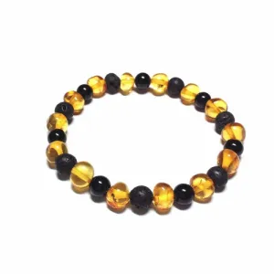 Adult Zeus Honey Polished Baltic Amber Lava Stone Shungite Beads Stretch Bracelet