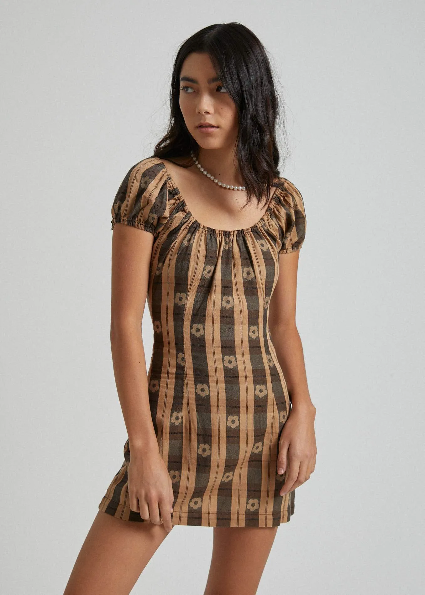 Afends Womens Poppy Check - Dress - Black & Tan