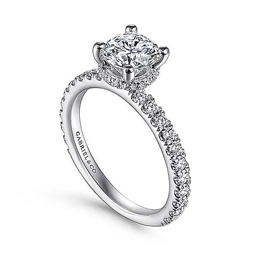 Alina - 14K White Gold Hidden Halo Round Diamond Engagement Ring