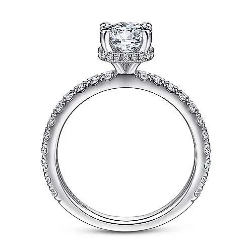 Alina - 14K White Gold Hidden Halo Round Diamond Engagement Ring