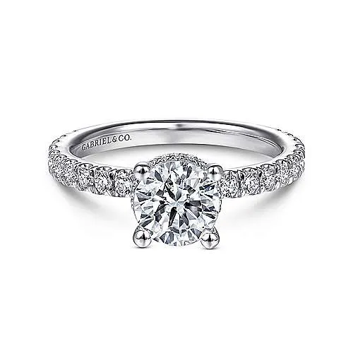 Alina - 14K White Gold Hidden Halo Round Diamond Engagement Ring