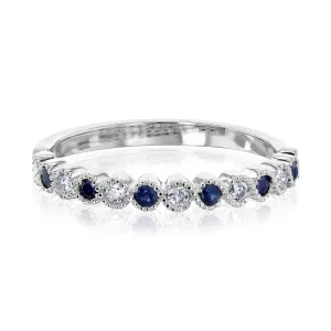 Alternating Diamond and Sapphire Milgrain Band