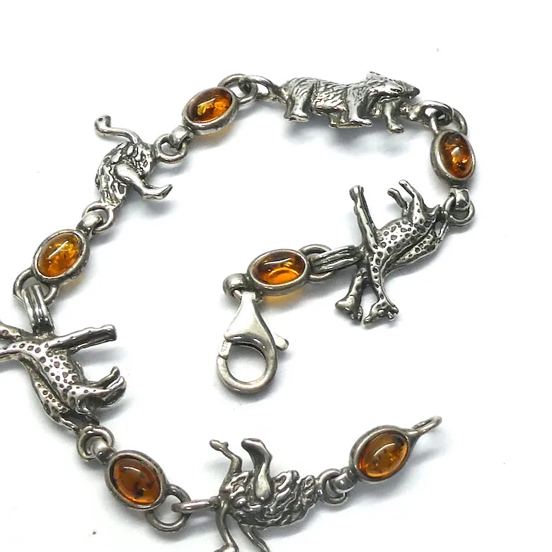 Amber Bracelet, Small Ovals with Noahs' Ark,  925 Sterling Silver