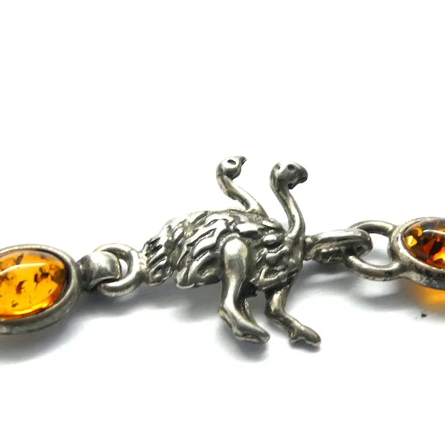 Amber Bracelet, Small Ovals with Noahs' Ark,  925 Sterling Silver