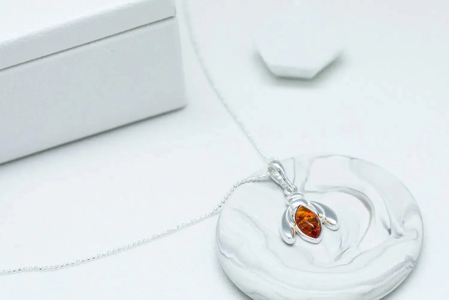 Amber Bumble Bee Charm Necklace - Sterling Silver Pendant with Baltic Amber Gemstone