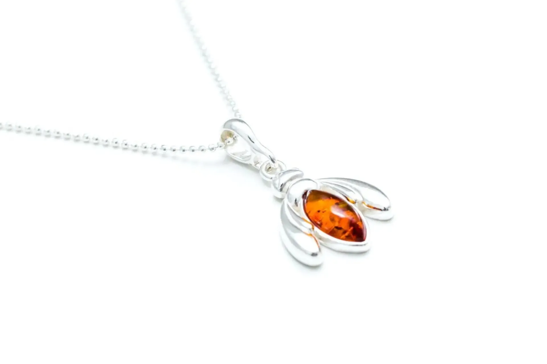 Amber Bumble Bee Charm Necklace - Sterling Silver Pendant with Baltic Amber Gemstone