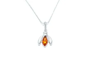 Amber Bumble Bee Charm Necklace - Sterling Silver Pendant with Baltic Amber Gemstone